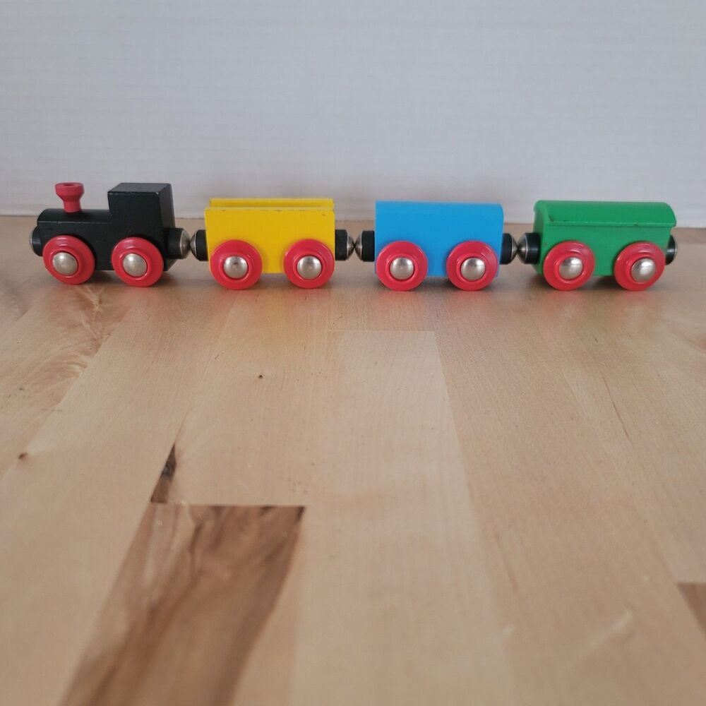 Vintage BRIO Train Set Engine Cargo Caboose Cars Wooden Tracks Toy Collectible
